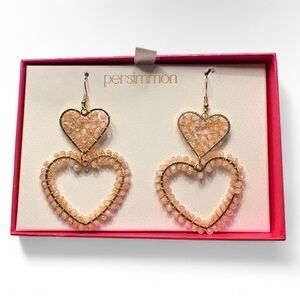 Persimmon Collection Gold & Pink Beaded Heart Drop Earrings